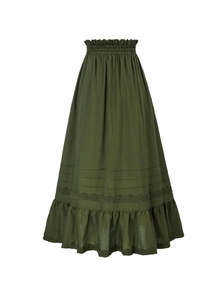 Ruffled Hem Maxi Skirt Elastic Drawstring Waist Skirt SCARLET DARKNESS