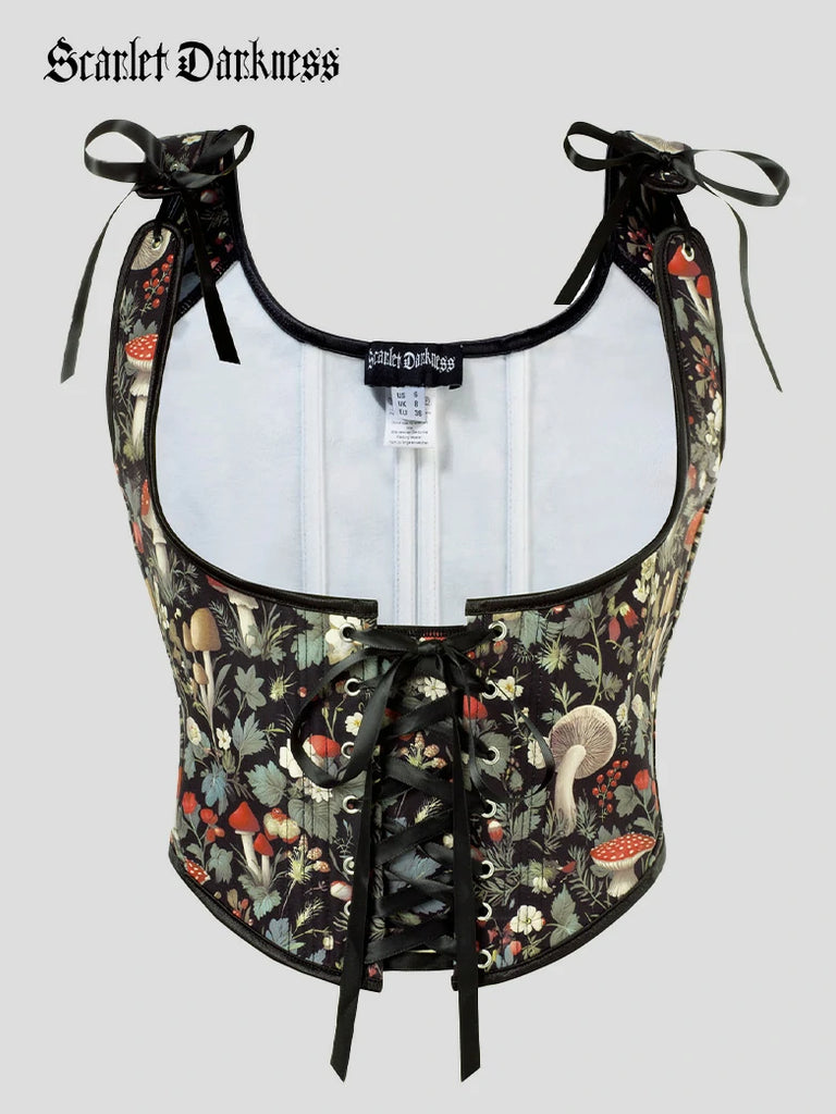 Scarlet Darkness Flower Under Bust Bustier Corset with 11 Bones Light black