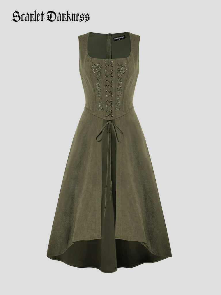 Scarlet Darkness Exquisite Renaissance Pocket Overdress with Front Slit Olive green