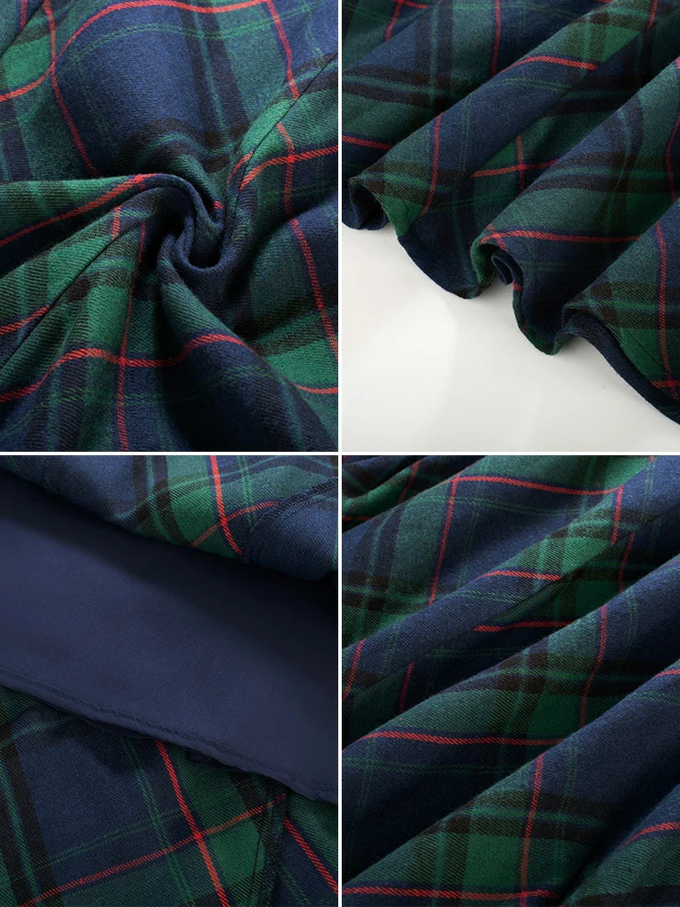 Scarlet Darkness 2025 Renaissance Cotton Plaid Swing Skirt with Pockets