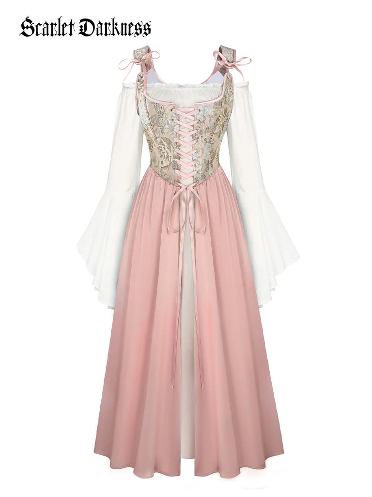 Scarlet Darkness Whimsical Fantasy Jacquard Fairy 2pcs Set Dress Pink