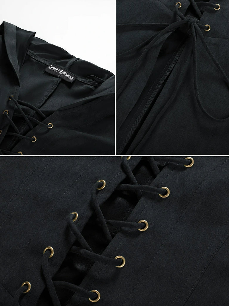 Scarlet Darkness Renfaire Celtic Cloak Bell Slit Sleeve Hooded Dress