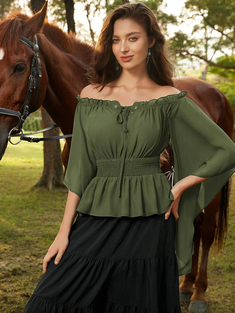 Scarlet Darkness Renaissance Flowing Off-Shoulder Witch Tops