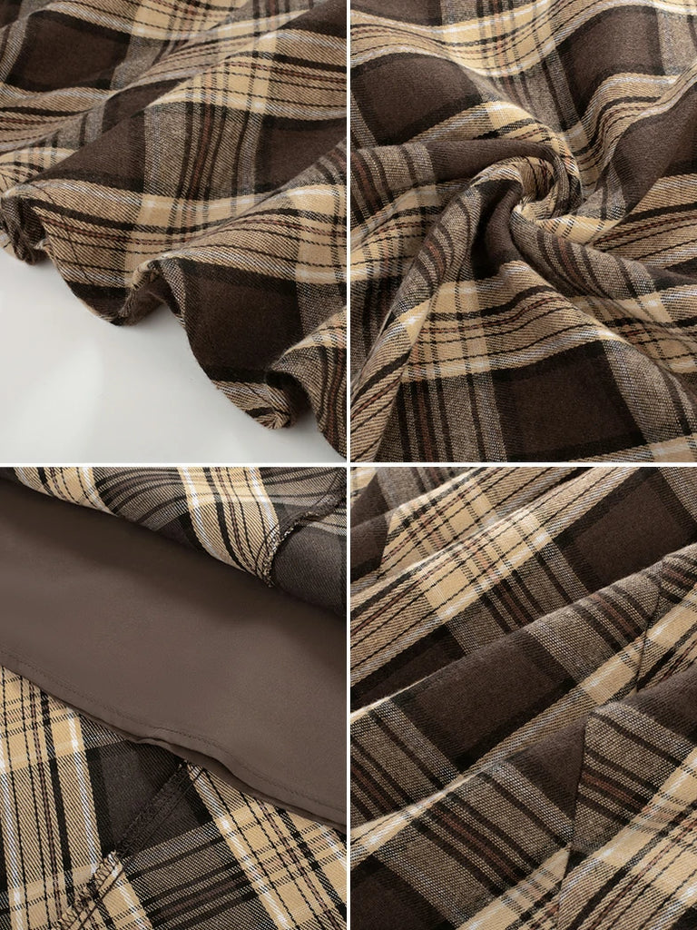 Scarlet Darkness 2025 Renaissance Cotton Plaid Swing Skirt with Pockets