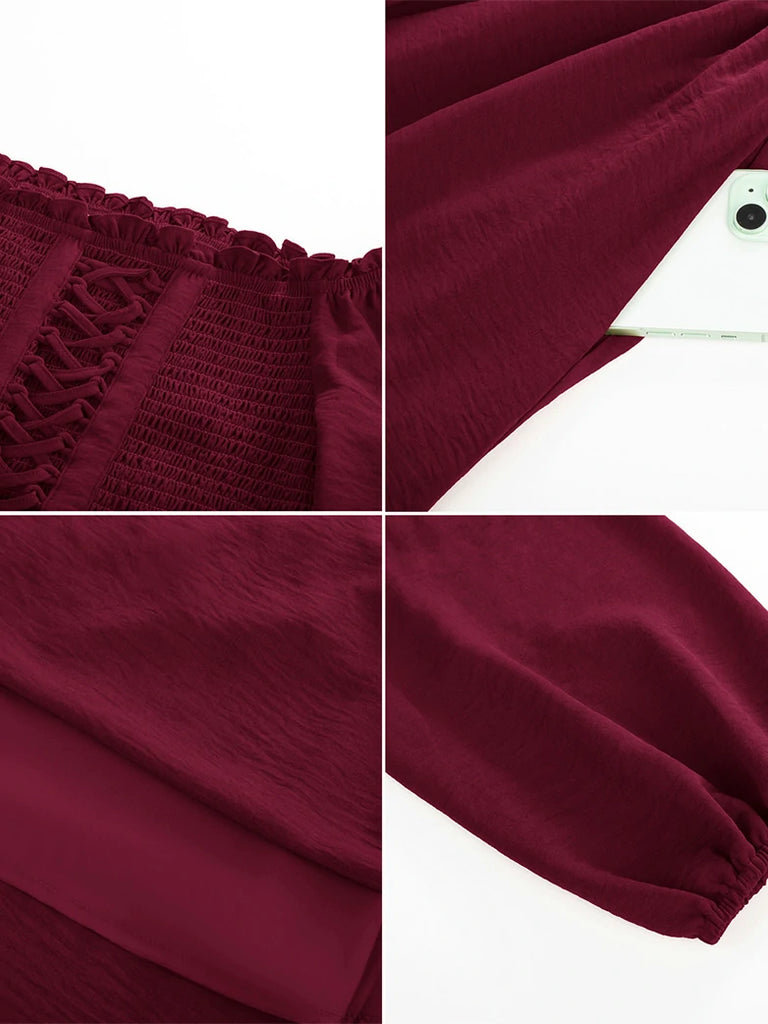 Scarlet Darkness Renaissance Elastic Waist Cross Straps Pockets Dress