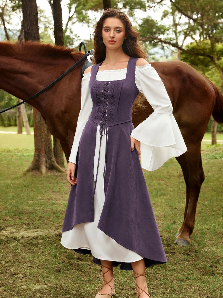 Scarlet Darkness Exquisite Renaissance Pocket Overdress with Front Slit