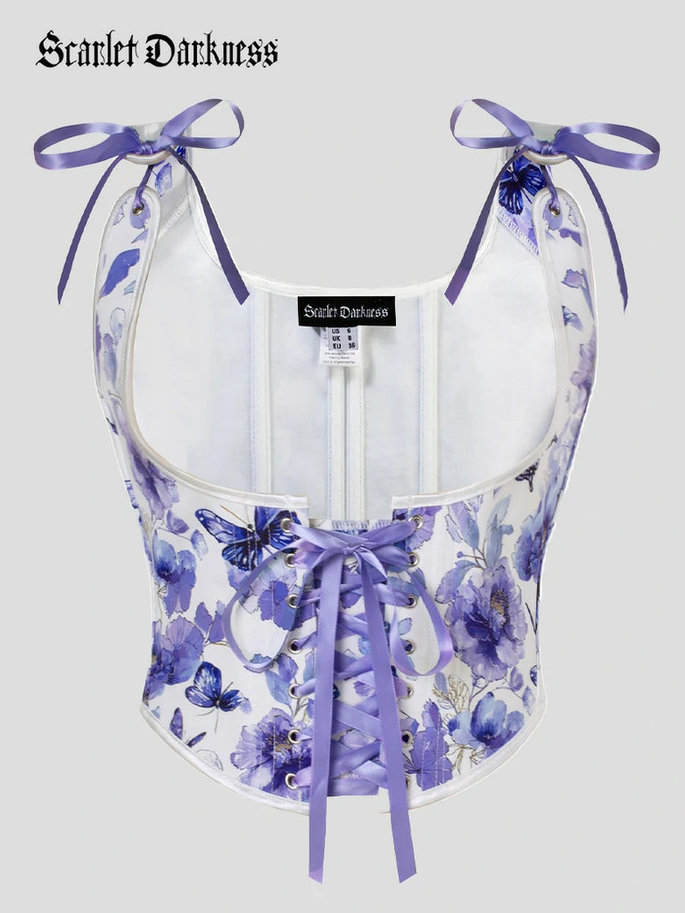 Scarlet Darkness Flower Under Bust Bustier Corset with 11 Bones Blue