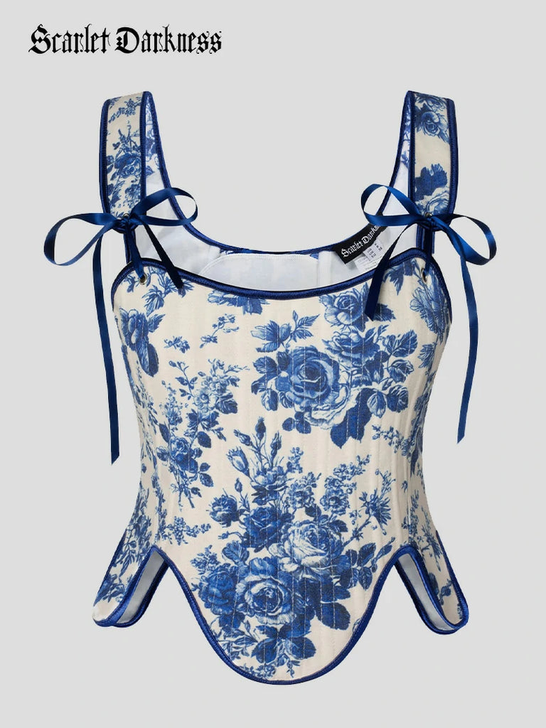 Scarlet Darkness Victorian Fairy Cottagecore Corset Lace-up Vest Regal blue