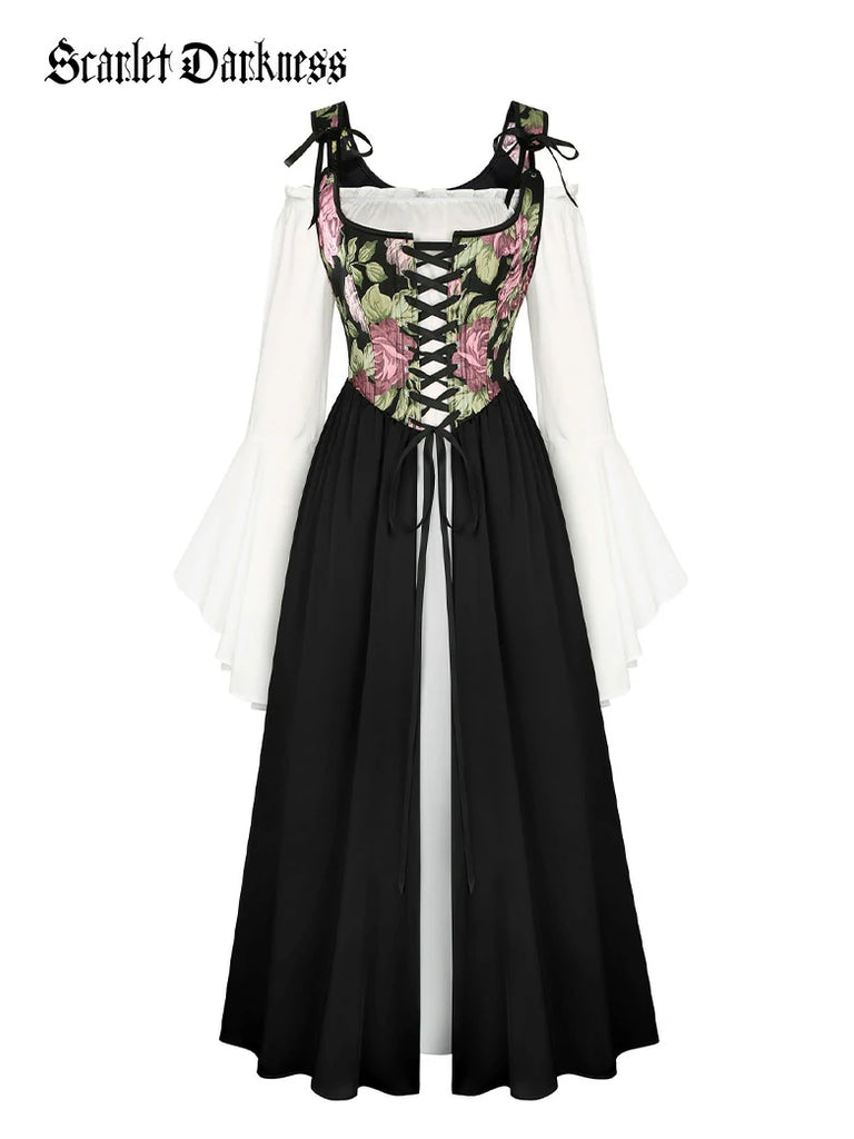 Scarlet Darkness Whimsical Fantasy Jacquard Fairy 2pcs Set Dress Black