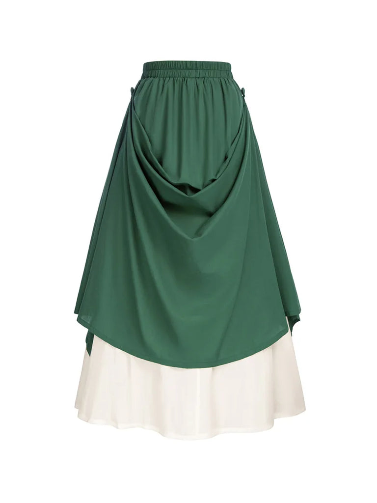 Women Renaissance 2-Layer Skirt Elastic Waist Maxi Skirt Scarlet Darkness