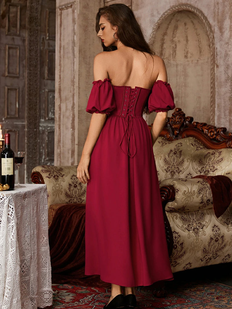 Scarlet Darkness Victorian Off Shoulder Corset Bodice Maxi Dress