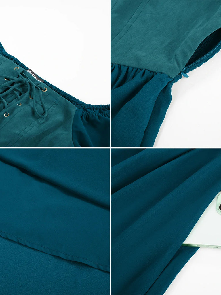 Scarlet Darkness Renaissance Corset Dress Contrast Slit Sleeve Pocket Dress