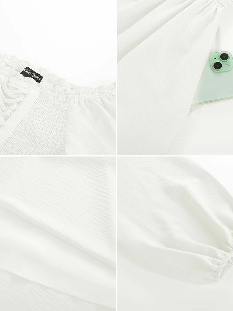 Scarlet Darkness Renaissance Elastic Waist Cross Straps Pockets Dress