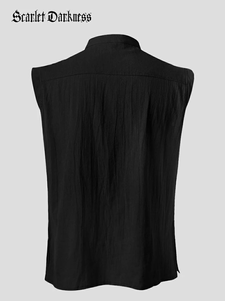 Scarlet Darkness Medieval Warrior Men's Stand Collar Lace-up Vest