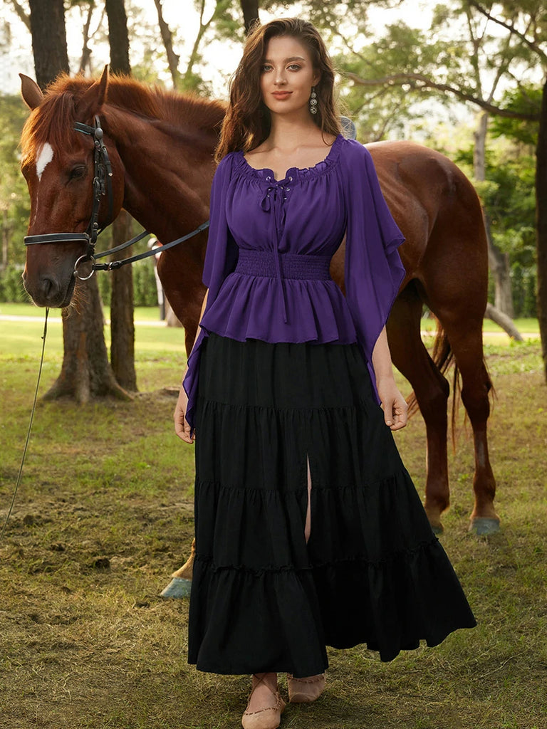 Scarlet Darkness Renaissance Flowing Off-Shoulder Witch Tops