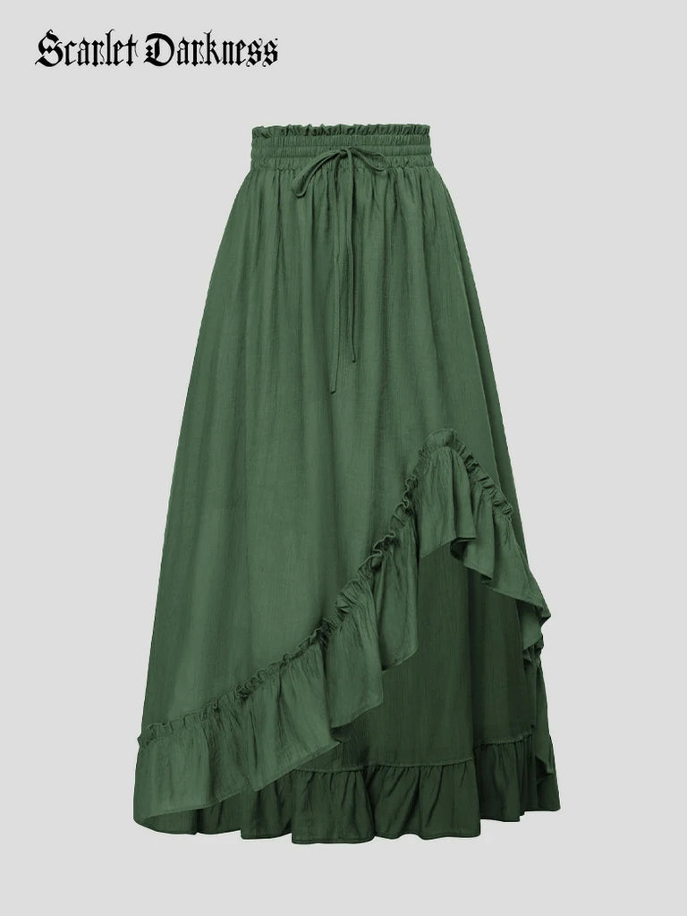 Scarlet Darkness Slub Cotton Renaissance Drawstring Waist Pocket Skirt Light green