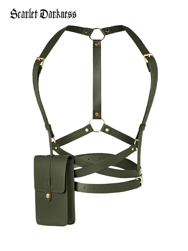 Scarlet Darkness Renaissance Festival Body Harness Belt with Bag Green F