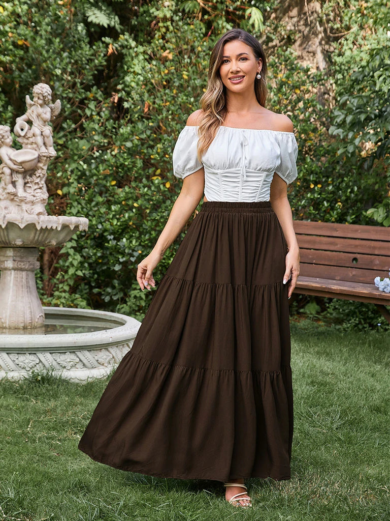 Scarlet Darkness Renaissance Elastic Waist Swing Skirt with Pockets