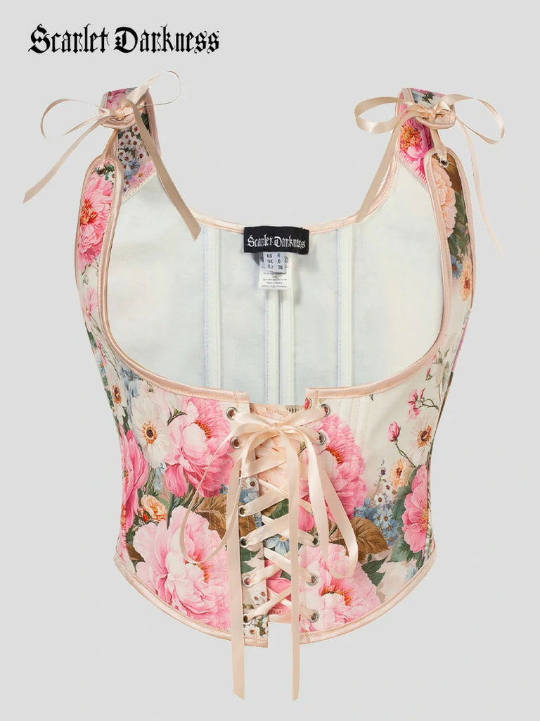 Scarlet Darkness Flower Under Bust Bustier Corset with 11 Bones Pink