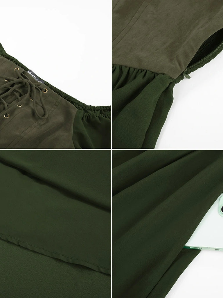 Scarlet Darkness Renaissance Corset Dress Contrast Slit Sleeve Pocket Dress