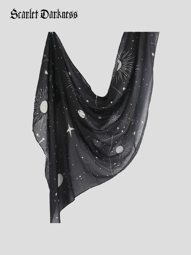 Scarlet Darkness 80*180 CM Women's Tie-Dye Cotton Scarf Shawl 80*180cm Black