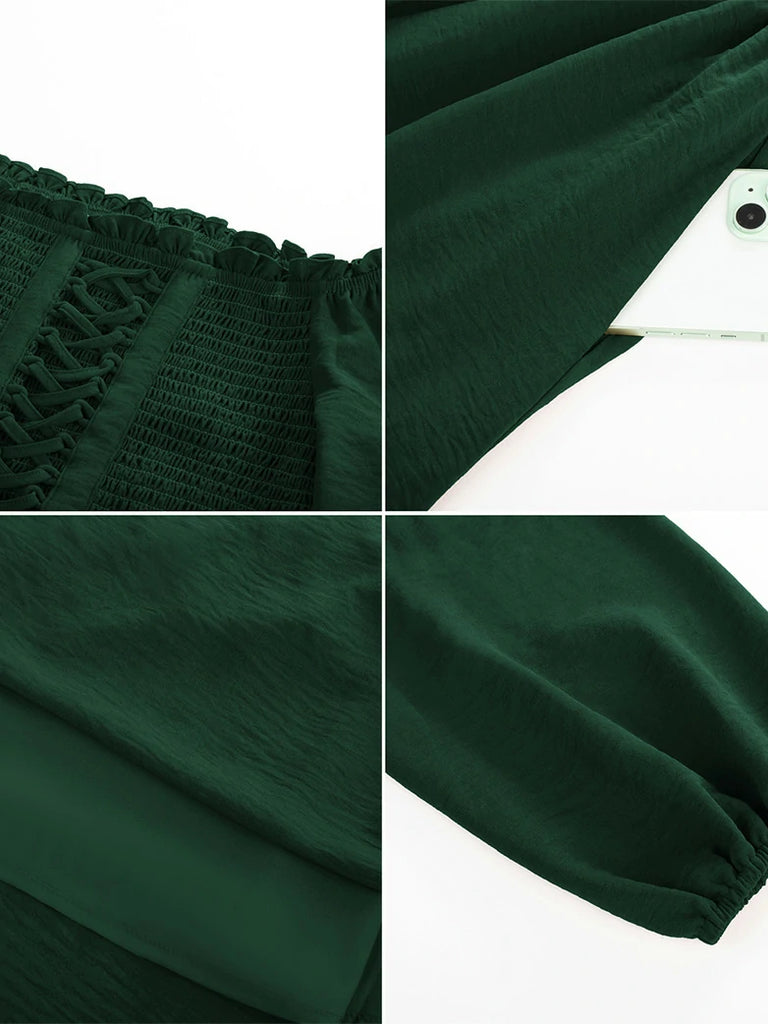 Scarlet Darkness Renaissance Elastic Waist Cross Straps Pockets Dress