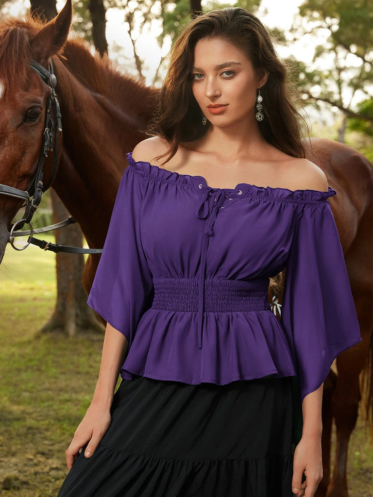 Scarlet Darkness Renaissance Flowing Off-Shoulder Witch Tops