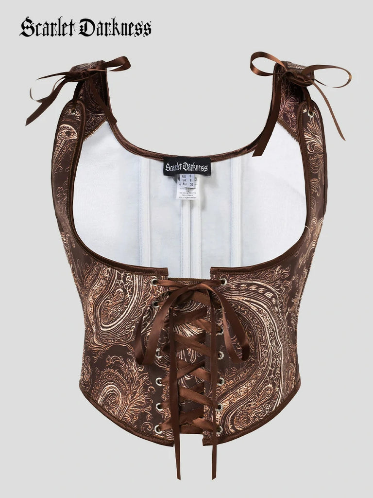 Scarlet Darkness Under Bust Bustier Waist Corset with 11 Bones Brown