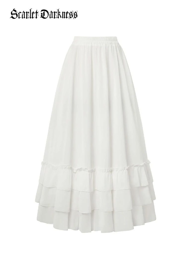 Scarlet Darkness Women Renaissance Tiered Swing Pocket Skirts White