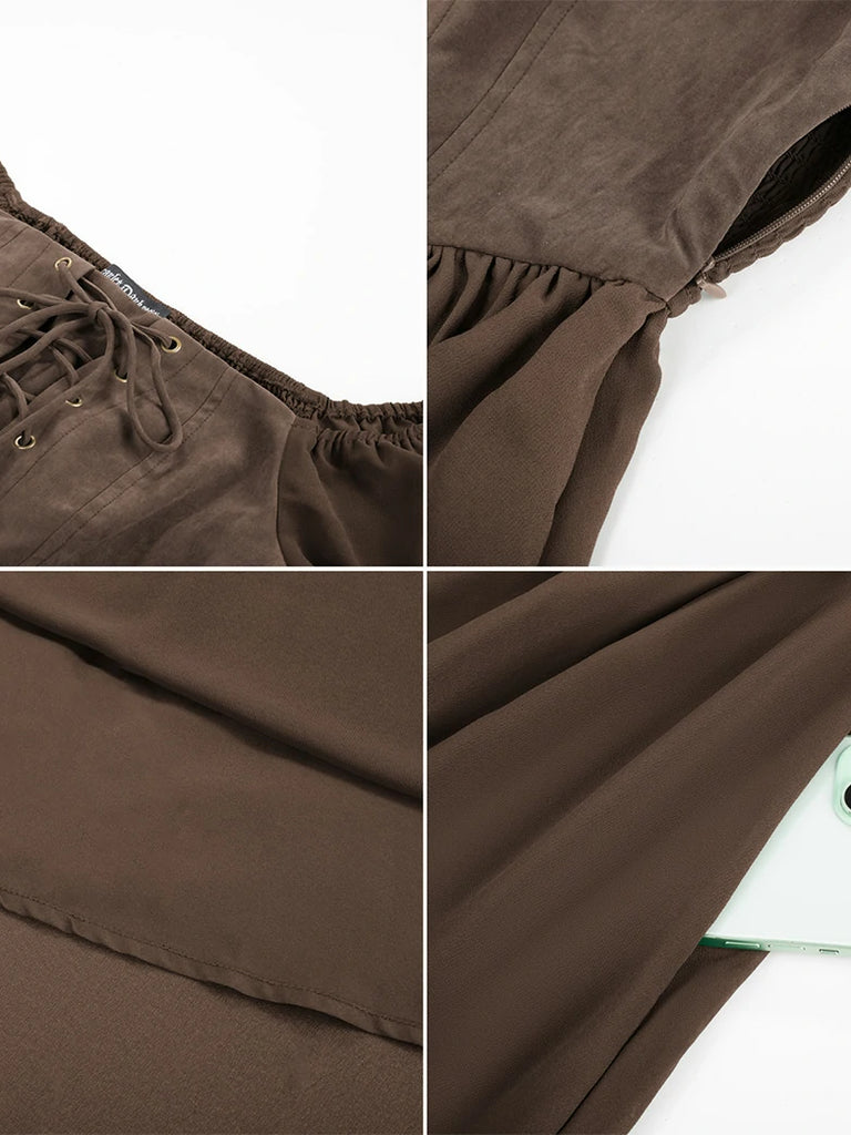 Scarlet Darkness Renaissance Corset Dress Contrast Slit Sleeve Pocket Dress