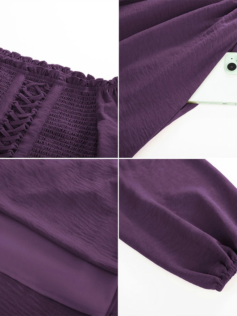 Scarlet Darkness Renaissance Elastic Waist Cross Straps Pockets Dress