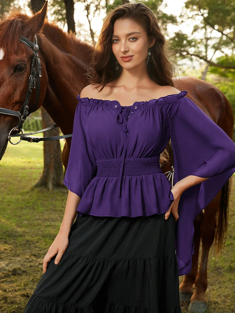 Scarlet Darkness Renaissance Flowing Off-Shoulder Witch Tops