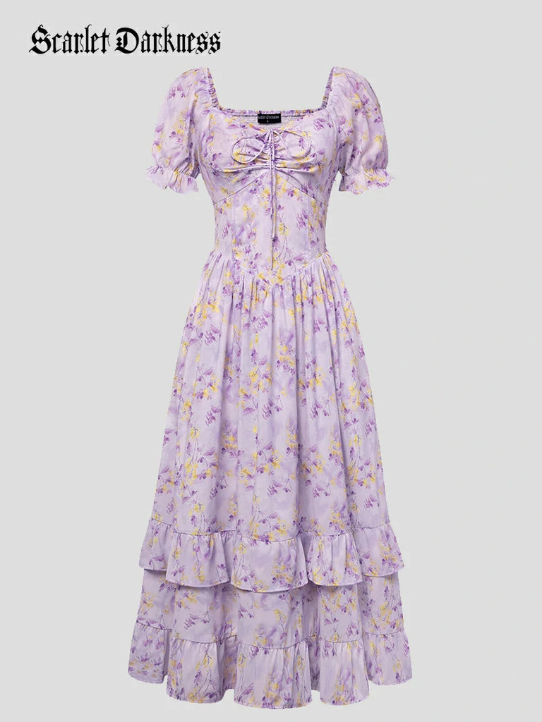 Scarlet Darkness Victoria Off Shoulder Double-Layer Hem Dress with Pockets