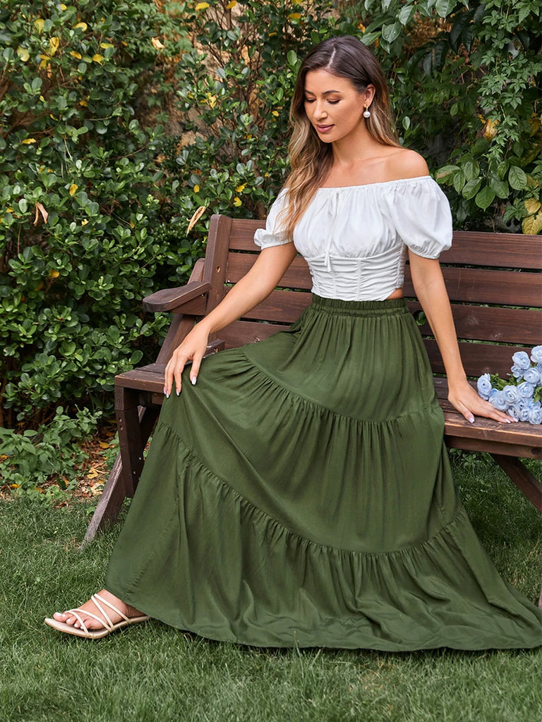 Scarlet Darkness Renaissance Elastic Waist Swing Skirt with Pockets