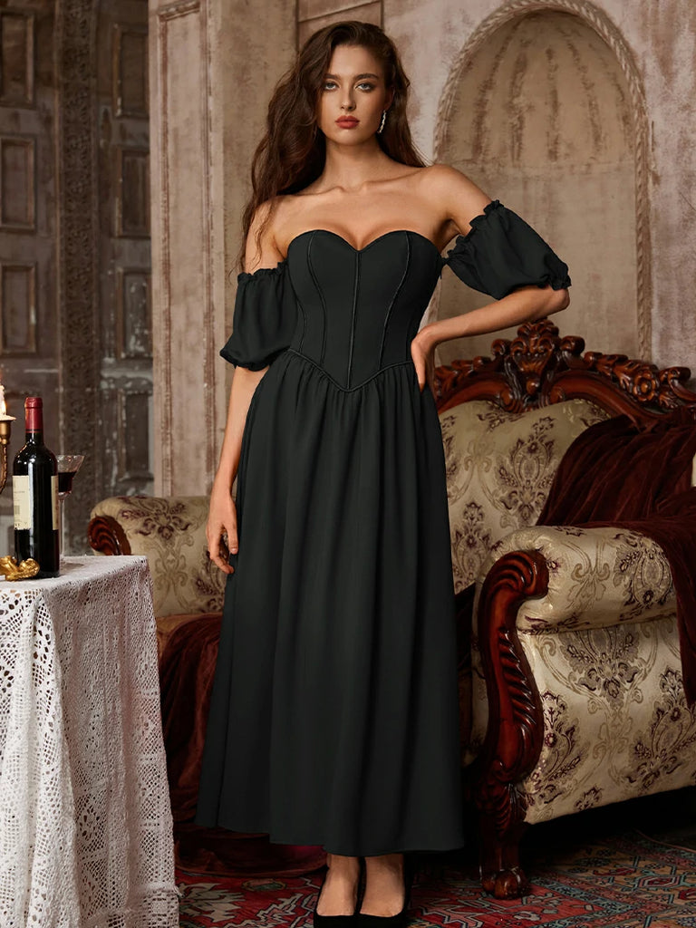 Scarlet Darkness Victorian Off Shoulder Corset Bodice Maxi Dress