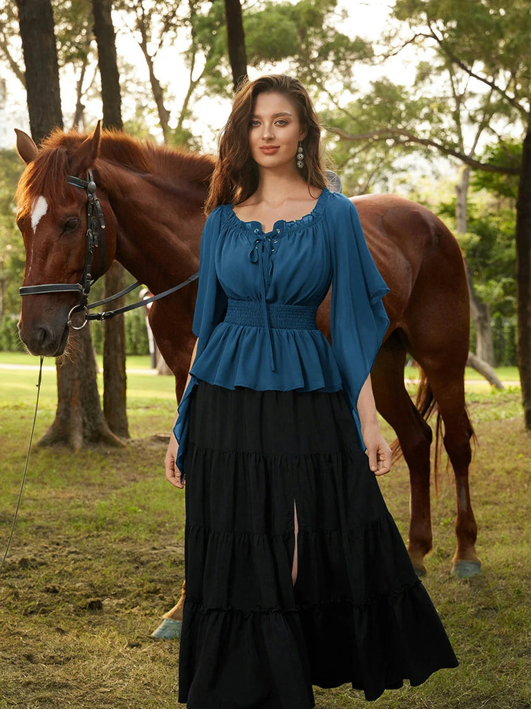Scarlet Darkness Renaissance Flowing Off-Shoulder Witch Tops