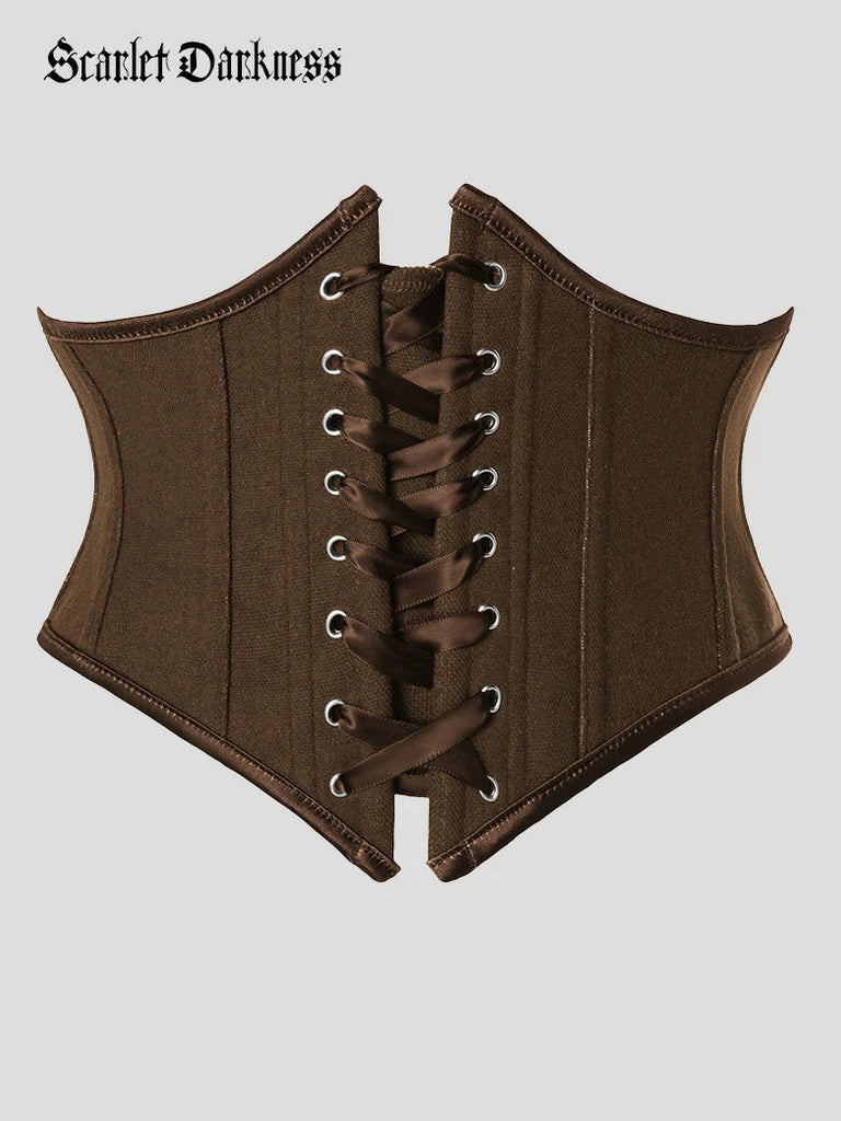 Scarlet Darkness Renaissance Corset Belt with 14 Boned Waist Cincher Brown