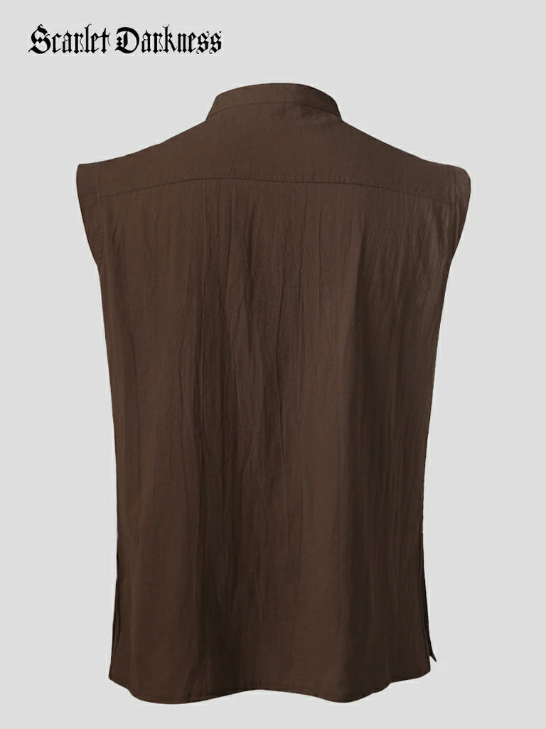 Scarlet Darkness Medieval Warrior Men's Stand Collar Lace-up Vest