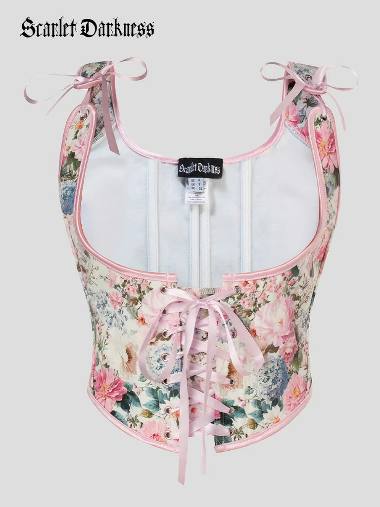 Scarlet Darkness Flower Under Bust Bustier Corset with 11 Bones Light pink