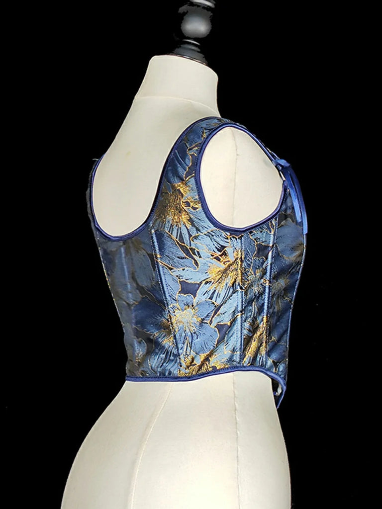 Scarlet Darkness Royal Blue Victorian Jacquard Corset with Lace up