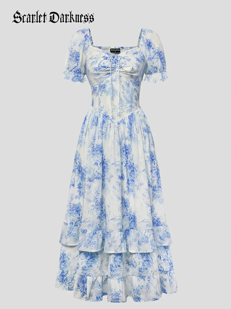 Scarlet Darkness Victoria Off Shoulder Double-Layer Hem Dress with Pockets