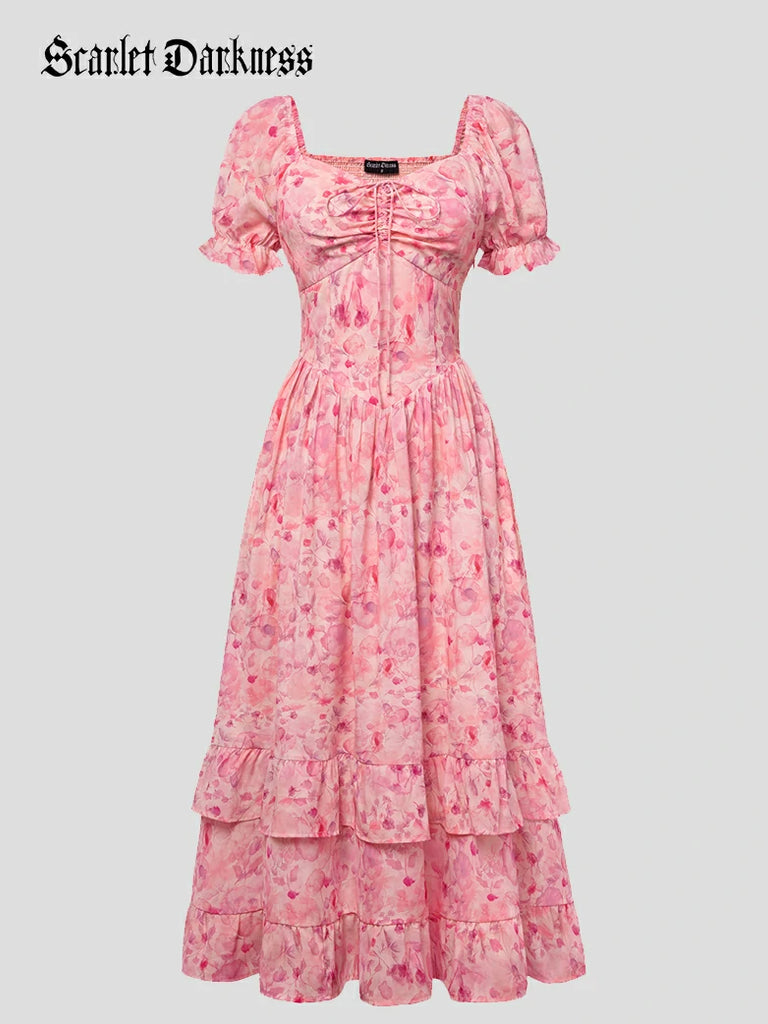 Scarlet Darkness Victoria Off Shoulder Double-Layer Hem Dress with Pockets