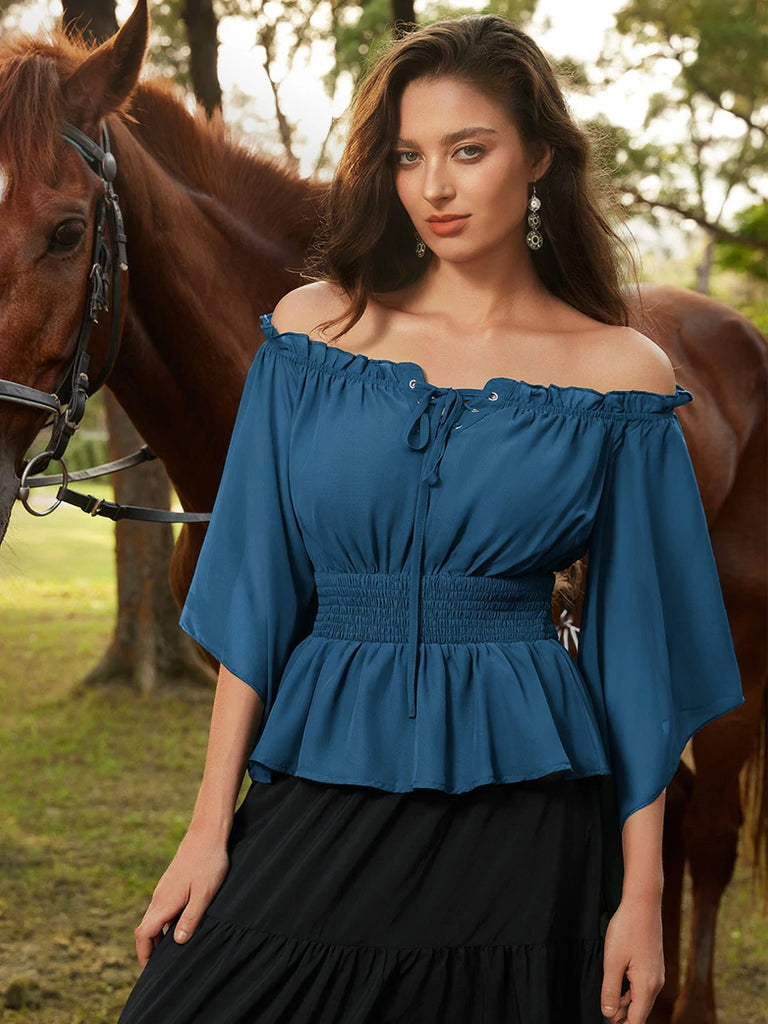 Scarlet Darkness Renaissance Flowing Off-Shoulder Witch Tops