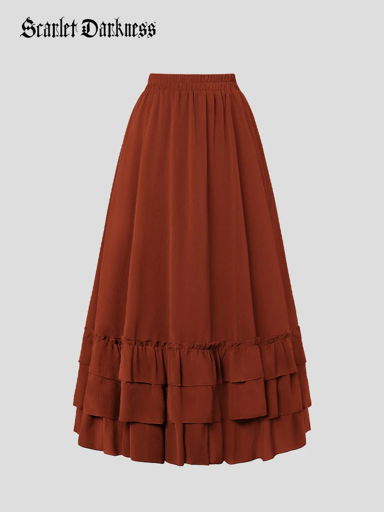 Scarlet Darkness Women Renaissance Tiered Swing Pocket Skirts Orange