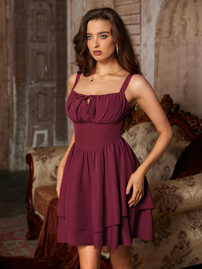 Women Summer Puffy Milkmaid Sundress with Pockets SCARLETDARKNESS Navy blue / S