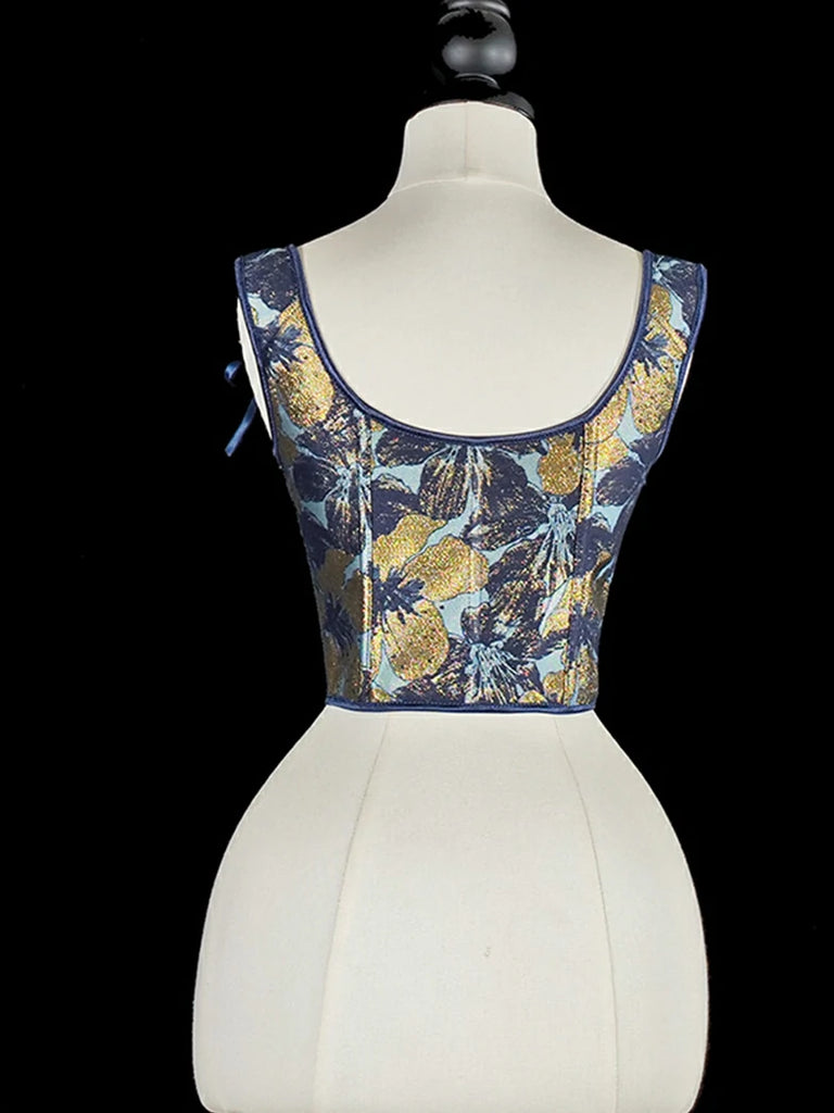 Scarlet Darkness Royal Blue Victorian Jacquard Corset with Lace up