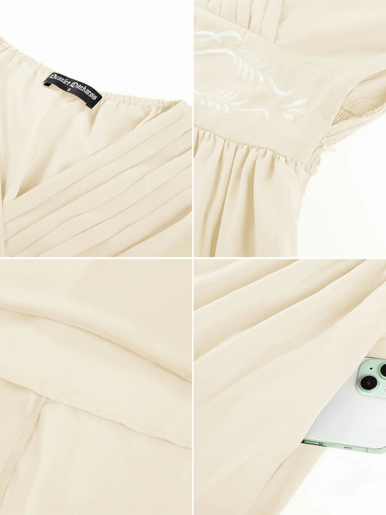 Scarlet Darkness Renaissance Purple Embroidered Chiffon Pockets Dress