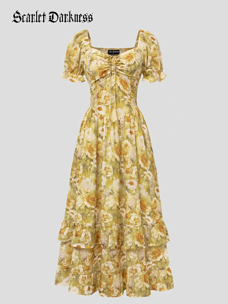 Scarlet Darkness Victoria Off Shoulder Double-Layer Hem Dress with Pockets