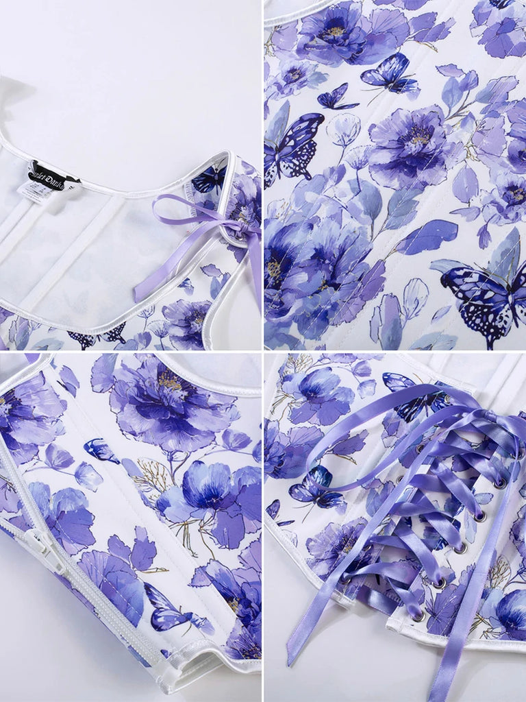 Scarlet Darkness Flower Under Bust Bustier Corset with 11 Bones