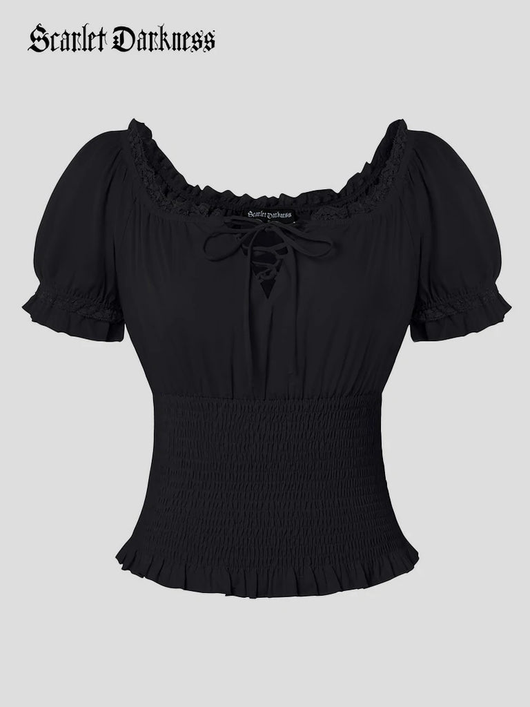 Scarlet Darkness Women Renaissance Cotton Off Shoulder Tops Black